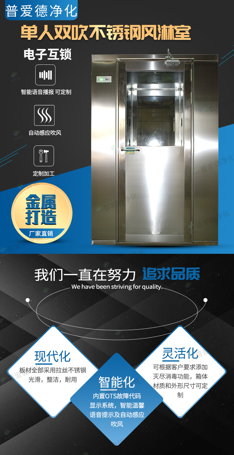 不銹鋼風淋室單人單吹雙人雙吹紅外自動感應潔凈車間風淋門